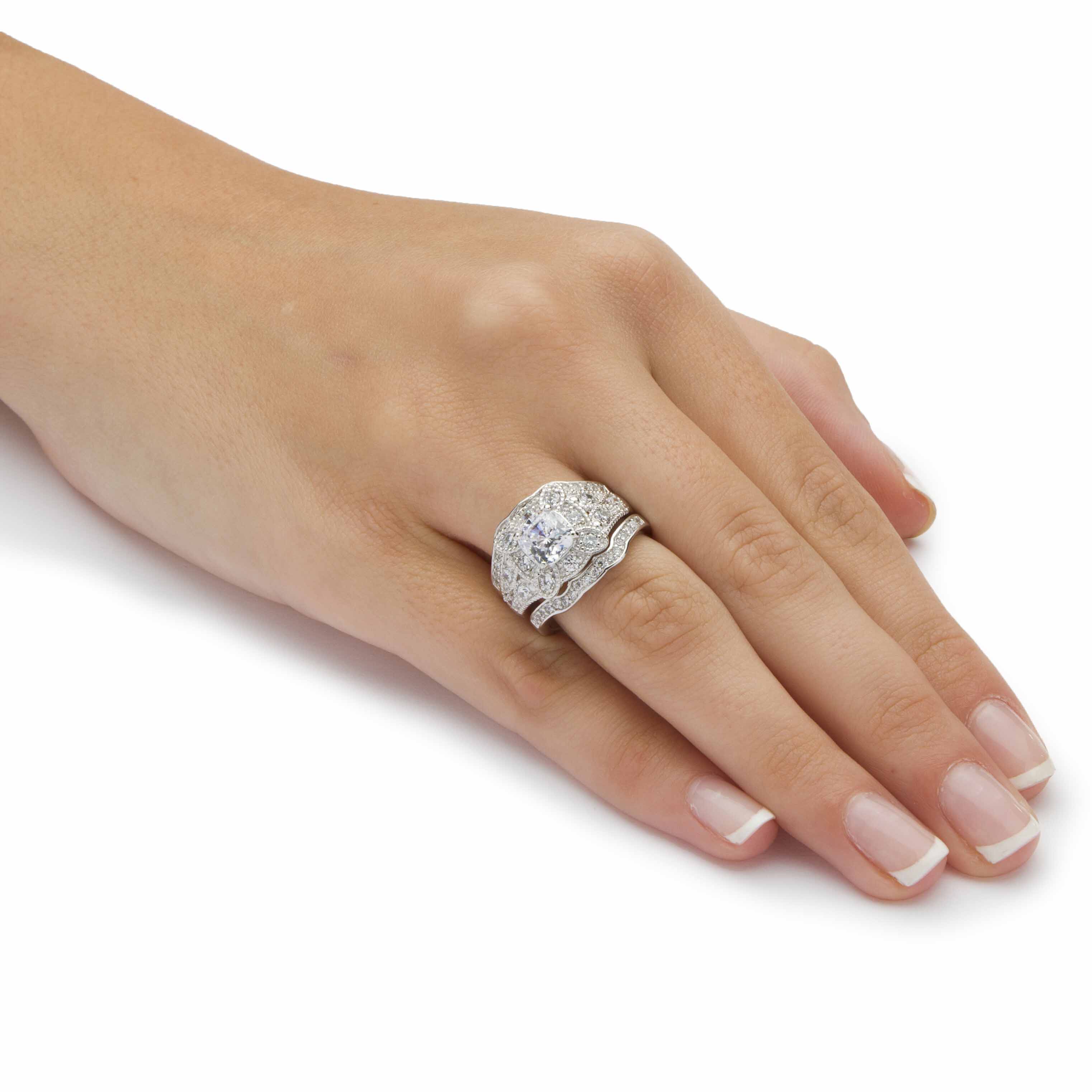 6.18 TCW CZ Platinum over .925 Silver 3-Piece Bridal Ring Set 