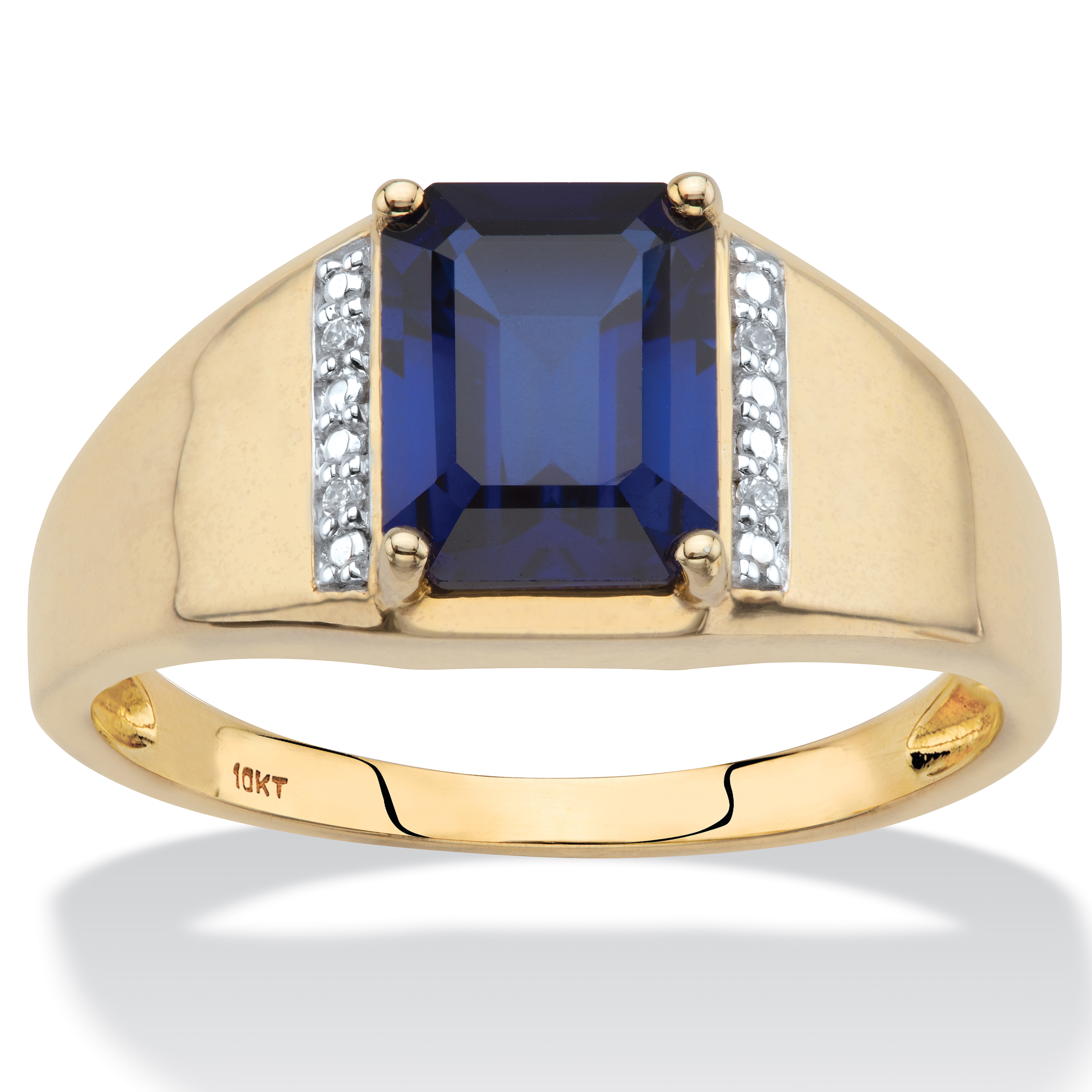 10K Fine Solid Yellow Gold with Blue Sapphire and Diamond Accents in Ring Mens 