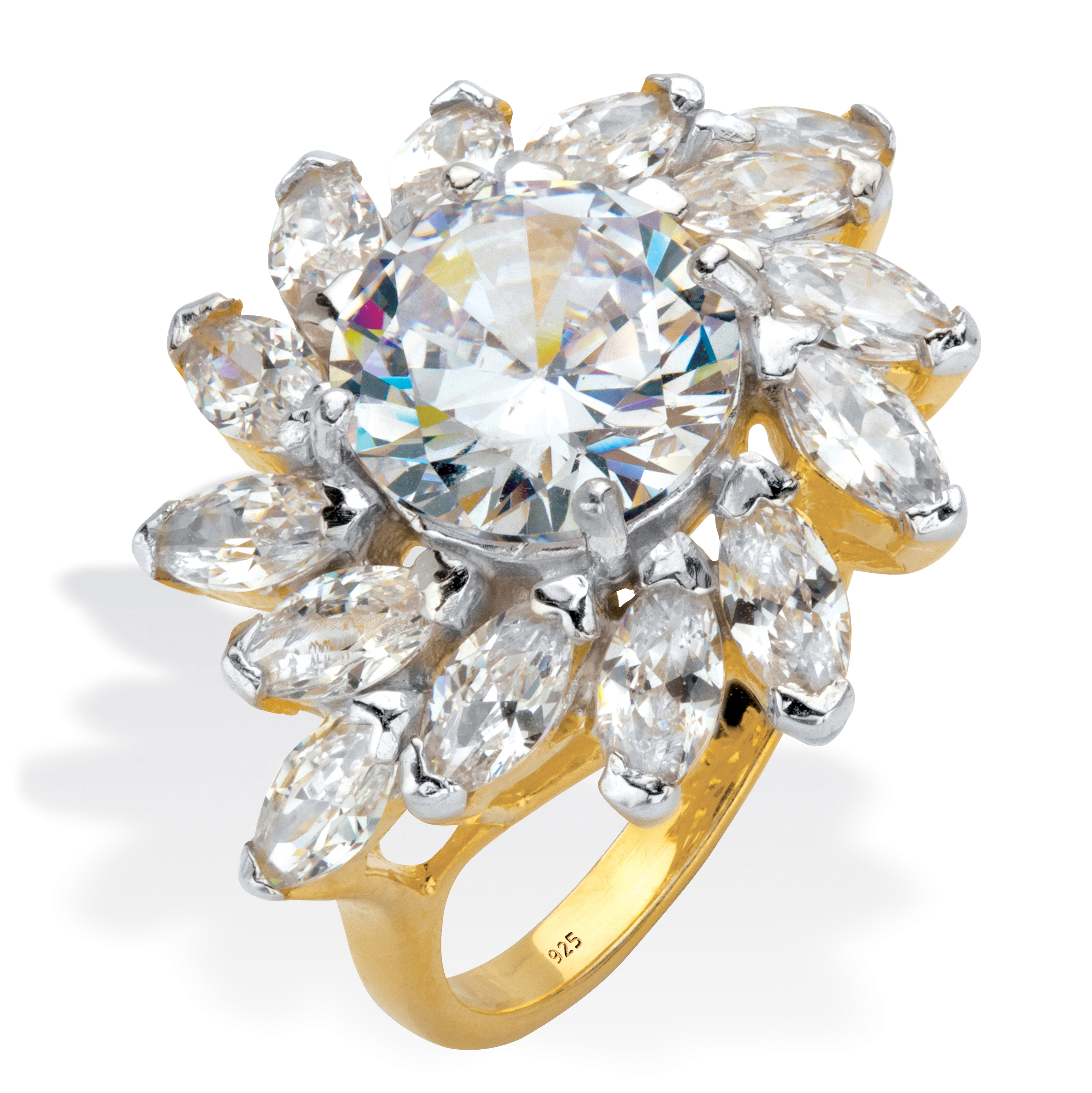 6.93 TCW Marquise 14k Yellow Gold-Plated Cubic Zirconia  Bypass Cocktail Ring 